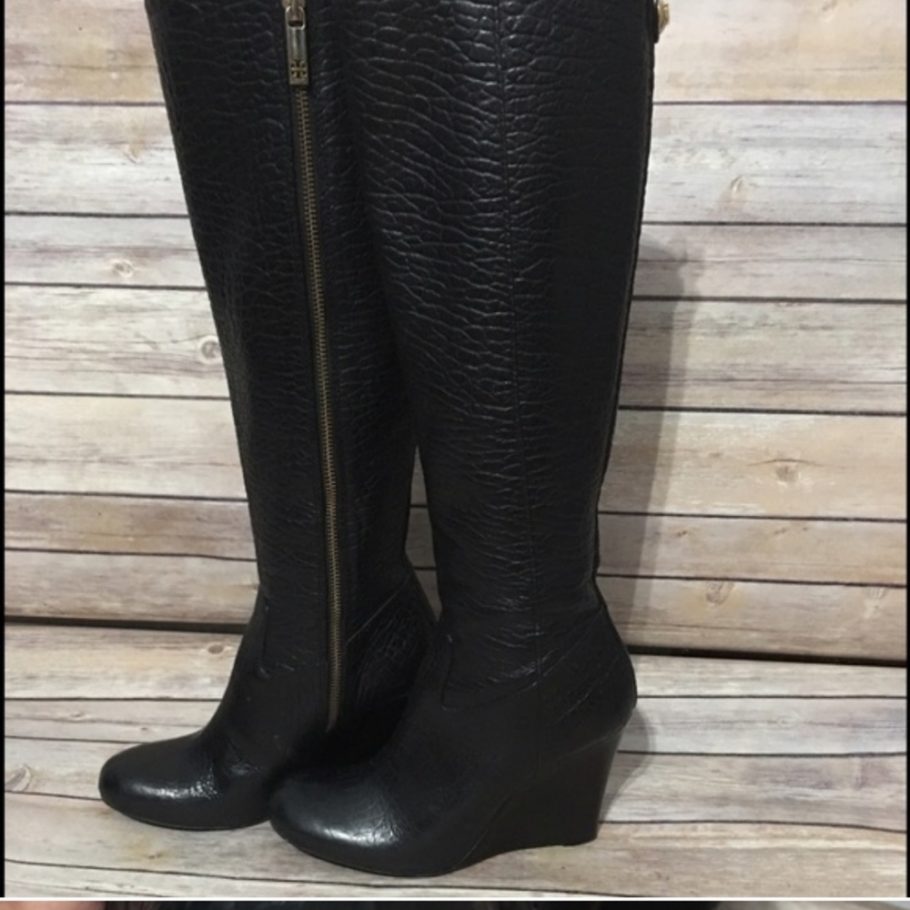Tory Burch black wedge Dabney boots Size 8